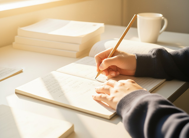 じっと手を見つめて